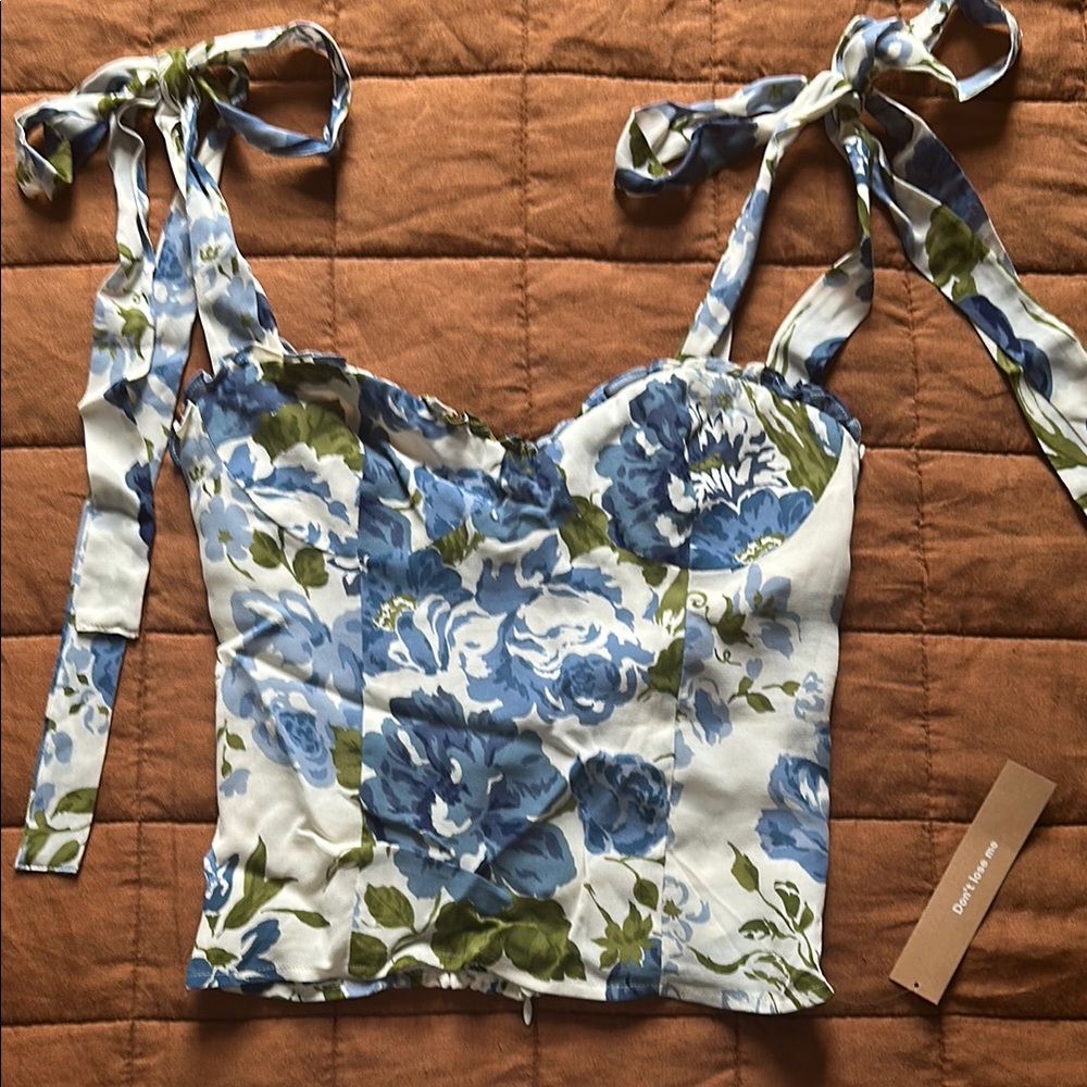 Reformation Blue and Green Floral Tank Top